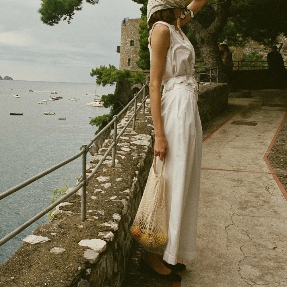 Doen Hilaire Cotton High Waist Wide Leg Cuff Palazzo Pants Trousers Salt White - Picture 4 of 14